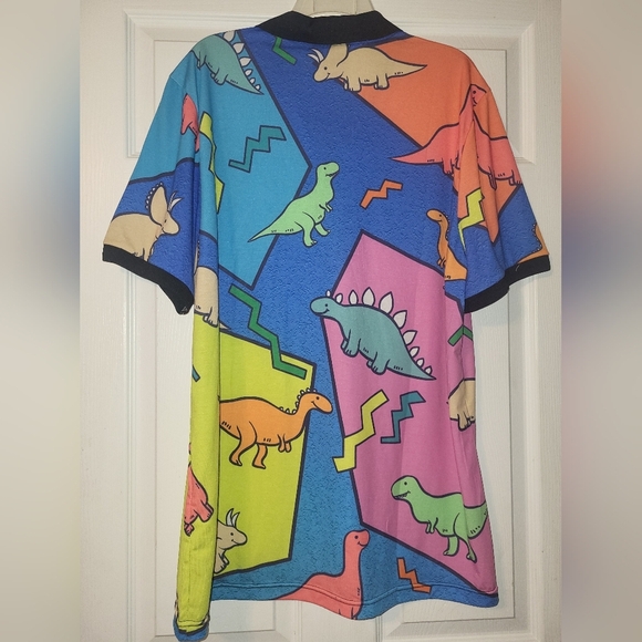 Fresh Hoods Men's Dinosaur Polo Shirt Size XX‎ Large Bright Colorful 80s Vibe - Picture 2 of 10